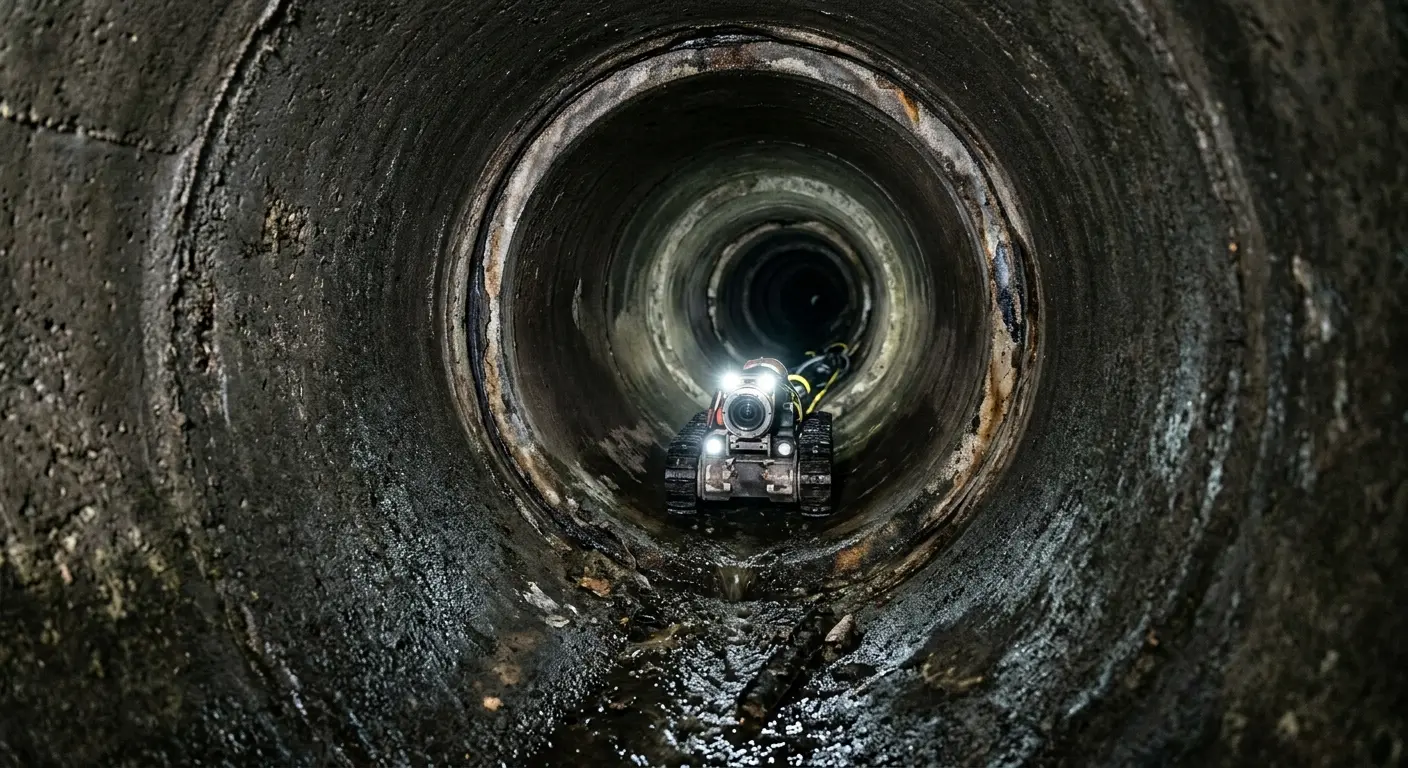Robotic sewer camera inspecting pipe interior for Drain Snake Service in Stuttgart