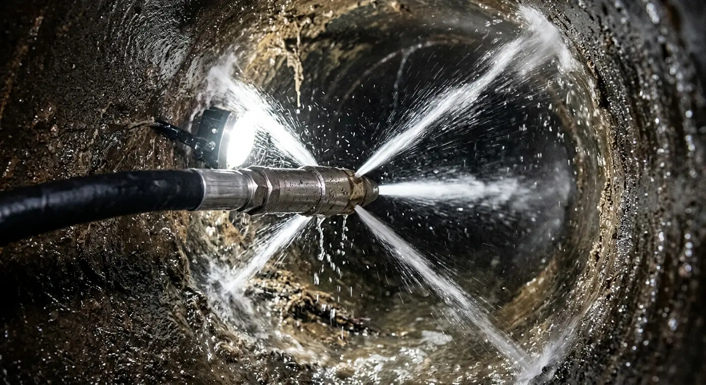 High-pressure hydro jetting nozzle cleaning sewer pipe for Sewer Line Relining in Stuttgart